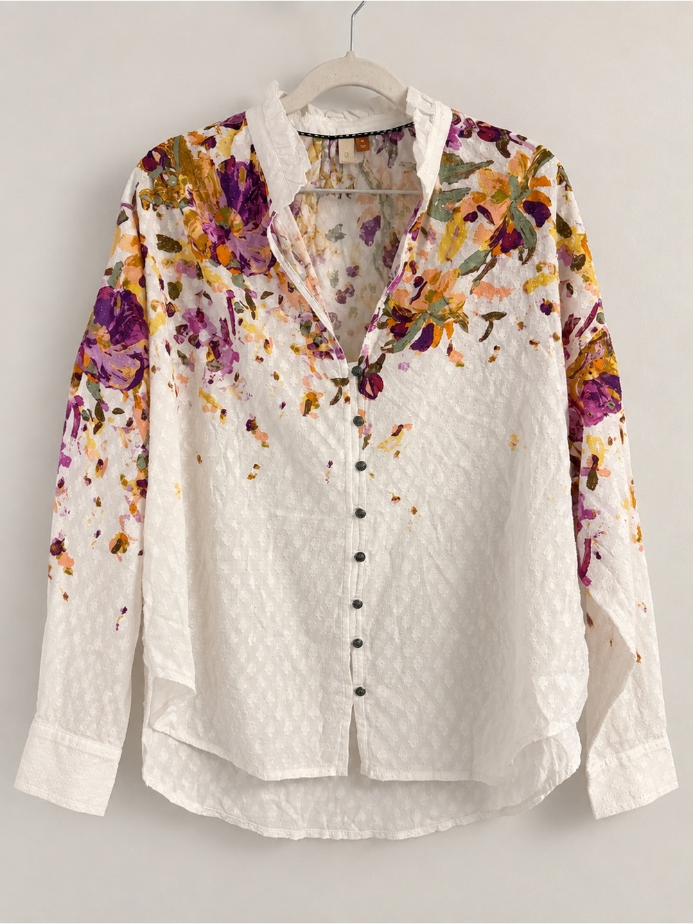 Pilcro Women’s Floral Swiss Dot Button Down Blouse Size S - Picture 2 of 5
